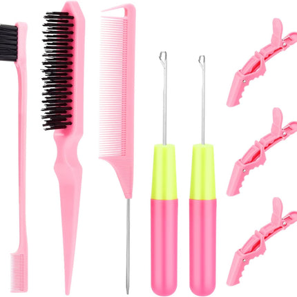 Crochet Hooks for Hair with 2pcs Crochet Needle, 1pcs Edge Brush, 1pcs Bristle Hair Brush, 1pcs Rat Tail Comb, 3pcs Gator Clips Crochet Needle for Passion Twist Crochet Hair Extensions