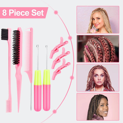 Crochet Hooks for Hair with 2pcs Crochet Needle, 1pcs Edge Brush, 1pcs Bristle Hair Brush, 1pcs Rat Tail Comb, 3pcs Gator Clips Crochet Needle for Passion Twist Crochet Hair Extensions
