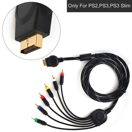 Component Audio Video Cable for PS2 / PS3 / PS3 Slim, HD Multi Out Composite RCA Audio Video Cable for PS3 (6 Feet)