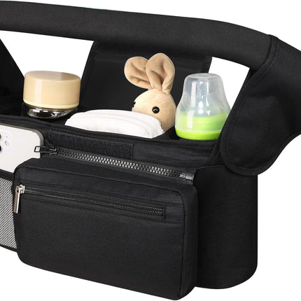 Universal Stroller Organizer with Insulated Cup Holder Detachable Phone Bag and Shoulder Strap,Stroller Bag Caddy Organizer Accessories Fits for Uppababy, Baby Jogger, Britax Strollers