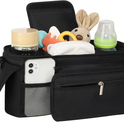 Universal Stroller Organizer with Insulated Cup Holder Detachable Phone Bag and Shoulder Strap,Stroller Bag Caddy Organizer Accessories Fits for Uppababy, Baby Jogger, Britax Strollers