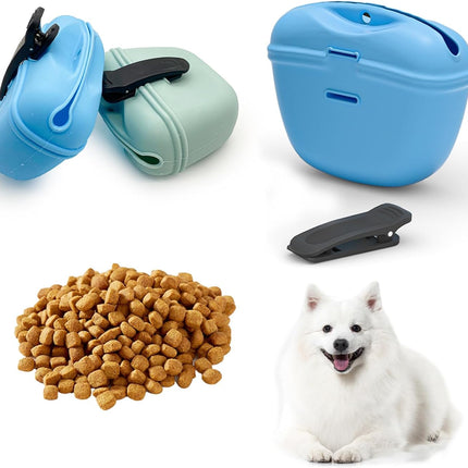 2 Pcs Silicone Dog Treat Pouch,Portable Dog Training Pouch for Treats with Magnetic Closure and Clip,Snacks and Treats to Take Along With Your Dog When Walking(Sky Blue + Light Green)