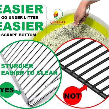 Metal Cat Litter Scoop, Fast and Clean Clumping Kitty Litter Scooper with Holder, Flat Ledging Edge, Large Solid and Comfy! All Metal Fun Maker, Say No to Dirty and Loose Handle,1+2pcs