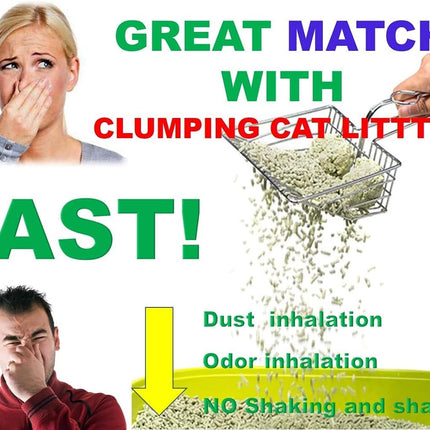 Metal Cat Litter Scoop, Fast and Clean Clumping Kitty Litter Scooper with Holder, Flat Ledging Edge, Large Solid and Comfy! All Metal Fun Maker, Say No to Dirty and Loose Handle,1+2pcs