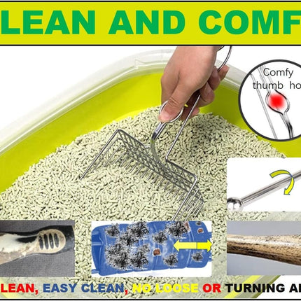 Metal Cat Litter Scoop, Fast and Clean Clumping Kitty Litter Scooper with Holder, Flat Ledging Edge, Large Solid and Comfy! All Metal Fun Maker, Say No to Dirty and Loose Handle,1+2pcs