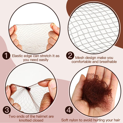 Hair Accessories Set: 20PCS Mesh Hair Nets Invisible and 40PCS U Shaped Hair Pins for Women, Girls, Ballet Bun Maker & Dance (Hair Nets- 20 inch(50cm), Hair Pins- 2.4 inch(6cm)), Brown