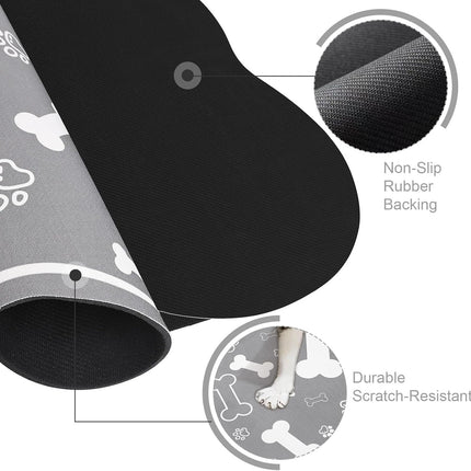 Dog Cat Food Mat,Rapid AbsorbentPet Feeding Mat, Bone Shaped Dog Placemat Water Bowl Mat with Rubber Backing,No Stains Dog Cat Food Mats Indoor, Pet Accessories Supplies 12"x18" Grey