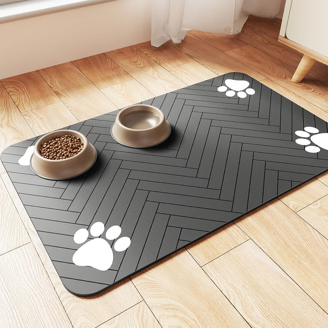 Pet Feeding Mat-Absorbent Pet Placemat for Food and Water Bowl with Waterproof Rubber Backing Quick in Grey