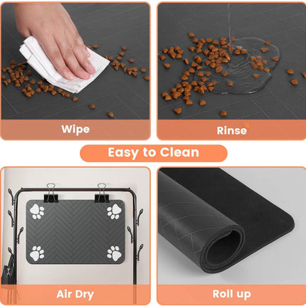 Pet Feeding Mat-Absorbent Pet Placemat for Food and Water Bowl, with Waterproof Rubber Backing, Quick Dry Water Dispenser Mat for Dog and Cat (12"x20", Striped Dark Gray)