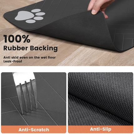 Pet Feeding Mat-Absorbent Pet Placemat for Food and Water Bowl, with Waterproof Rubber Backing, Quick Dry Water Dispenser Mat for Dog and Cat (12"x20", Striped Dark Gray)