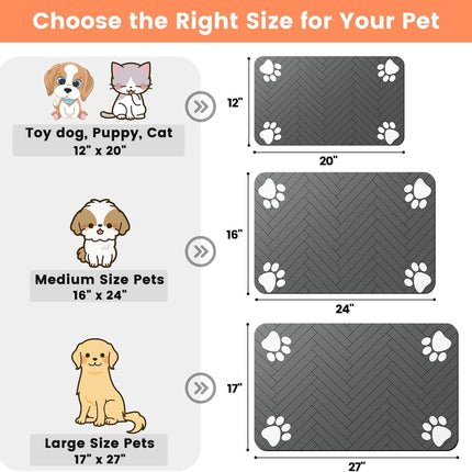 Pet Feeding Mat-Absorbent Pet Placemat for Food and Water Bowl, with Waterproof Rubber Backing, Quick Dry Water Dispenser Mat for Dog and Cat (12"x20", Striped Dark Gray)
