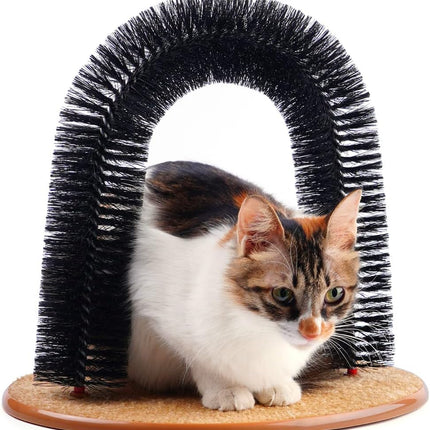 Cat Self Groomer, Scratching Post & Interactive Toys - Arch Scratcher with Brush for Grooming & Shedding, Scratch Pad, and Catnip