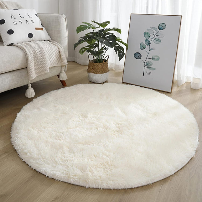 4x4 Soft White Round Area Rug for Bedroom Modern Fluffy Circle Rug for Kids Girls V1259-DP01-A-2041