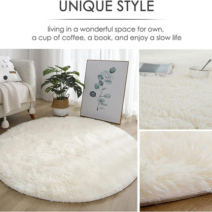 4x4 Soft White Round Area Rug for Bedroom Modern Fluffy Circle Rug for Kids Girls Baby Room Indoor Plush Circular Nursery Rugs Cute Cozy Area Rugs for Living Room