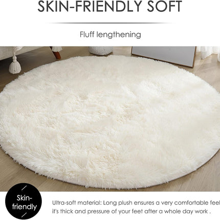 4x4 Soft White Round Area Rug for Bedroom Modern Fluffy Circle Rug for Kids Girls Baby Room Indoor Plush Circular Nursery Rugs Cute Cozy Area Rugs for Living Room