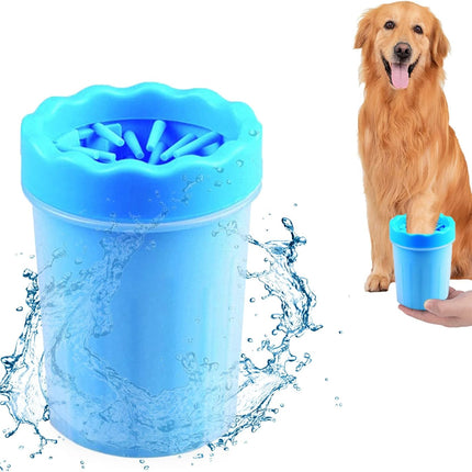 2 In 1 Portable Silicone Pet Cleaning Brush - Muddy Paw Washer Cup for Dogs and Cats, Grooming Foot Cleaner Gift for Pet Owners (Blue, Small)
