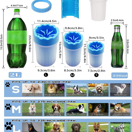 2 In 1 Portable Silicone Pet Cleaning Brush - Muddy Paw Washer Cup for Dogs and Cats, Grooming Foot Cleaner Gift for Pet Owners (Blue, Small)