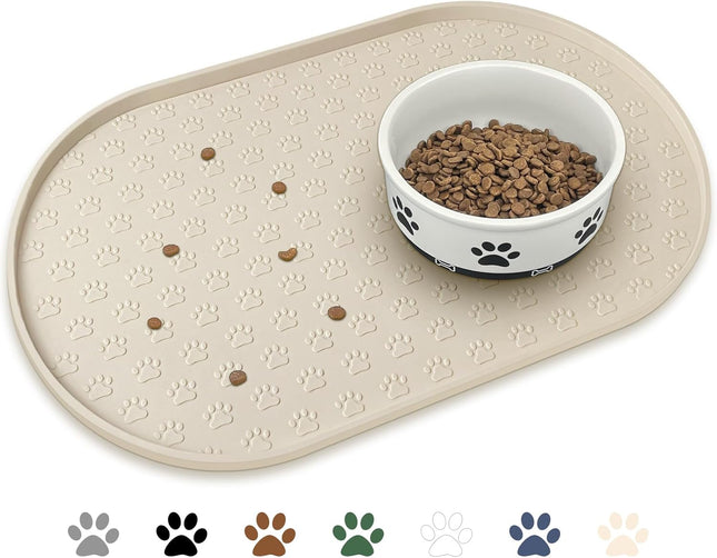 Pet Feeding Mat for Dogs and Cats Silicone Dog Placemat Non-Slip Waterproof Bowl Mats Prevent in Beige