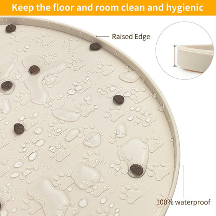 Pet Feeding Mat for Dogs and Cats, Silicone Dog Placemat Non-Slip Waterproof Bowl Mats Prevent Food and Water Overflow, High-Lips Puppy Dish Tray Mat Suitable for Large Medium Small Pets, Beige