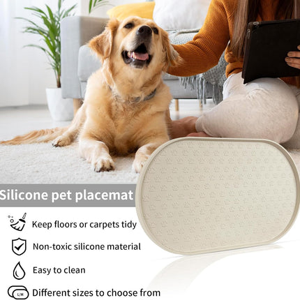 Pet Feeding Mat for Dogs and Cats, Silicone Dog Placemat Non-Slip Waterproof Bowl Mats Prevent Food and Water Overflow, High-Lips Puppy Dish Tray Mat Suitable for Large Medium Small Pets, Beige