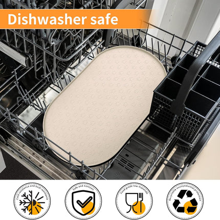 Pet Feeding Mat for Dogs and Cats, Silicone Dog Placemat Non-Slip Waterproof Bowl Mats Prevent Food and Water Overflow, High-Lips Puppy Dish Tray Mat Suitable for Large Medium Small Pets, Beige