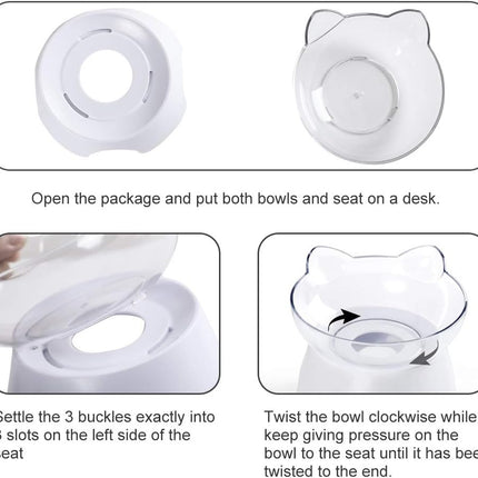 Anti Spill Tilted Cat Food Bowls, Whisker Fatigue Elevated Bowls Set for Cat and Puppy, Pet Bowl Holds About 1 Cup of Pet Food