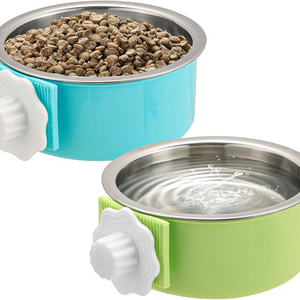 2 Pieces Crate Dog Bowl, Removable Stainless Steel Pet Kennel Hanging Food Water Feeder Bowl Cage Coop Cup for Puppy Medium Dog Cat Rabbit Ferret Bird