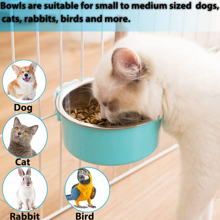 2 Pieces Crate Dog Bowl, Removable Stainless Steel Pet Kennel Hanging Food Water Feeder Bowl Cage Coop Cup for Puppy Medium Dog Cat Rabbit Ferret Bird
