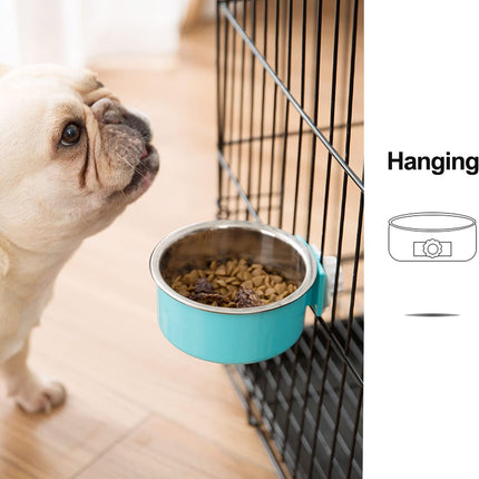 2 Pieces Crate Dog Bowl, Removable Stainless Steel Pet Kennel Hanging Food Water Feeder Bowl Cage Coop Cup for Puppy Medium Dog Cat Rabbit Ferret Bird