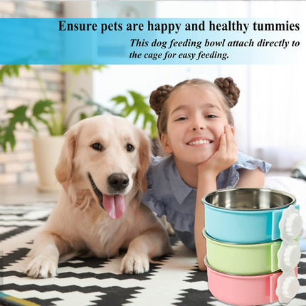 2 Pieces Crate Dog Bowl, Removable Stainless Steel Pet Kennel Hanging Food Water Feeder Bowl Cage Coop Cup for Puppy Medium Dog Cat Rabbit Ferret Bird
