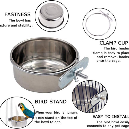 Bird Feeding Dish Cups Parrot Food Bowl Clamp Holder Coop Cup, 2PCS Bird Cage Water Bowl for Parakeet African Greys Conure Cockatiels Lovebird Budgie Chinchilla