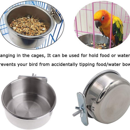 Bird Feeding Dish Cups Parrot Food Bowl Clamp Holder Coop Cup, 2PCS Bird Cage Water Bowl for Parakeet African Greys Conure Cockatiels Lovebird Budgie Chinchilla
