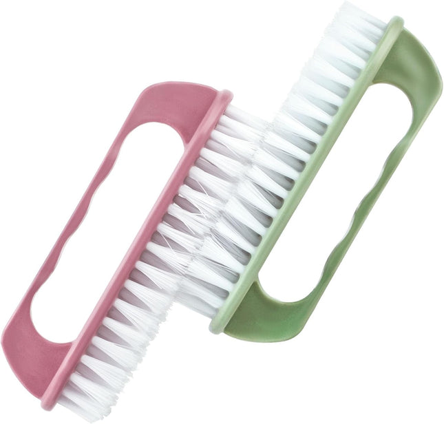 Hand Nail Cleaning Brush 2 Pcs Durable Stiff Bristles Fingernails Scrub Cleaner with Handle(Pink Green)