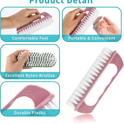 Hand Nail Cleaning Brush, 2 Pcs Durable Stiff Bristles Fingernails Scrub Cleaner with Handle(Pink, Green)