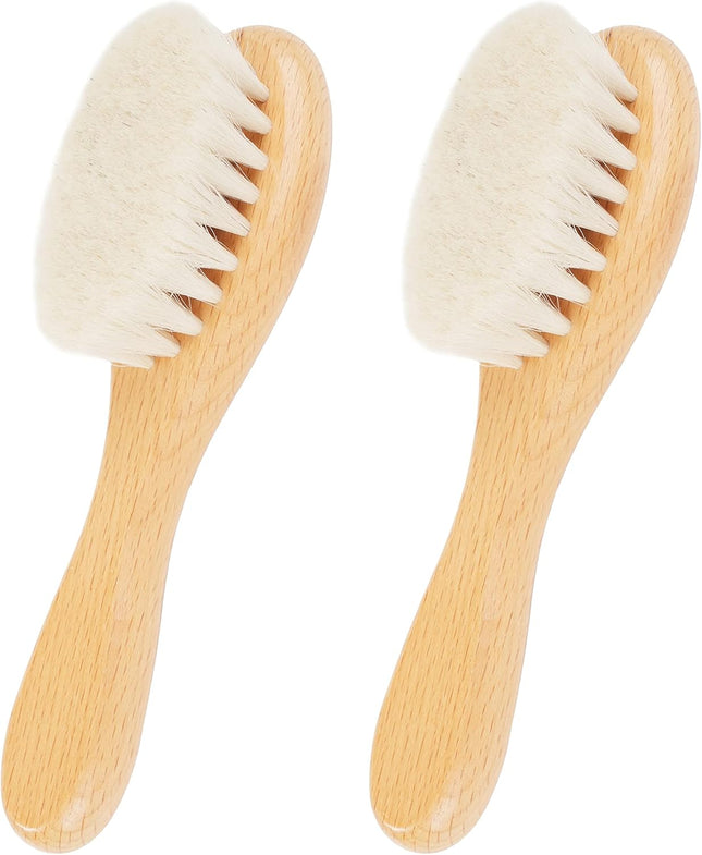 Baby Hair Brush 2 Pcs Baby Hair Brush with Wooden Handle Natural Soft Goat Bristles Cradle Cap Brush for