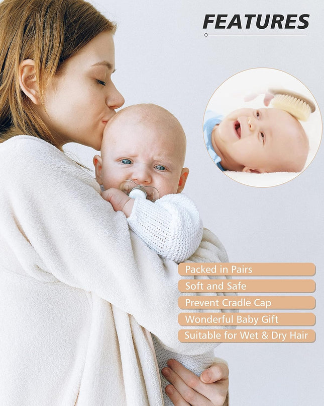 Baby Hair Brush 2 Pcs Baby Hair Brush with Wooden Handle Natural Soft Goat Bristles Cradle Cap Brush for – product detail