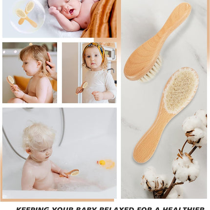 Baby Hair Brush, 2 Pcs Baby Hair Brush with Wooden Handle, Natural Soft Goat Bristles Cradle Cap Brush for Newborns & Toddlers