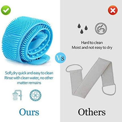 Silicone Back Scrubber for Shower with Handles, 35.5 Inches/90 Cm Exfoliating Double-Sided Back Washcloth Bath Tool for Use in Shower, Massage Body Washer with Handle for Men and Women Black