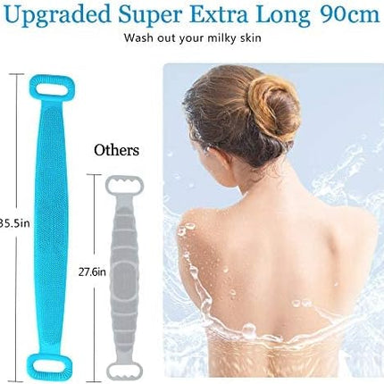 Silicone Back Scrubber for Shower with Handles, 35.5 Inches/90 Cm Exfoliating Double-Sided Back Washcloth Bath Tool for Use in Shower, Massage Body Washer with Handle for Men and Women Black