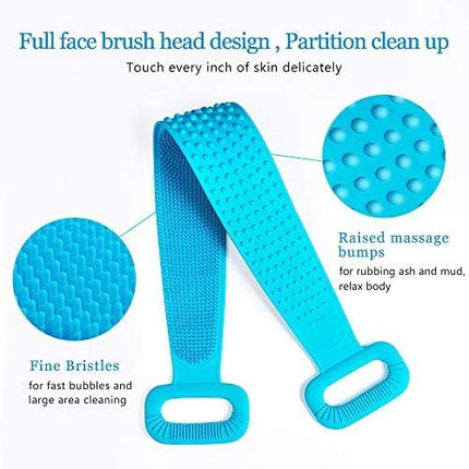 Silicone Back Scrubber for Shower with Handles, 35.5 Inches/90 Cm Exfoliating Double-Sided Back Washcloth Bath Tool for Use in Shower, Massage Body Washer with Handle for Men and Women Black