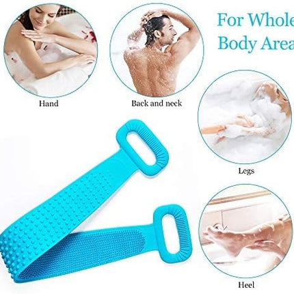 Silicone Back Scrubber for Shower with Handles, 35.5 Inches/90 Cm Exfoliating Double-Sided Back Washcloth Bath Tool for Use in Shower, Massage Body Washer with Handle for Men and Women Black
