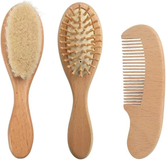 Baby Hair Brush and Comb Set for Newborn Natural Wooden Hairbrush with Soft Goat Bristles