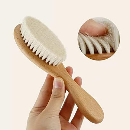 Baby Hair Brush and Comb Set for Newborn| Natural Wooden Hairbrush with Soft Goat Bristles, Pear Wood Comb and Wooden Massage Brush for Infant, Toddler, Kids
