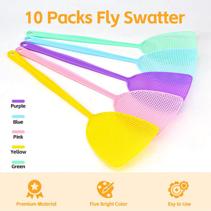 Plastic Fly Swatter, 10 Pack Multi-Color Strong Fly Killer, Manual Pest Control Fly Catcher for Indoor Outdoor Mosquitoes, Flies, Spiders, Insect
