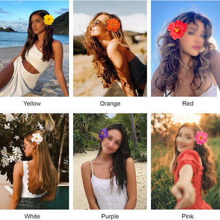 Hawaiian Flower Hair Clips for Women, 6Pcs Hibiscus Hair Clips for Thick Thin Hair, 3.5 Inch Artificial Flower Clips for Vacation Beach Party