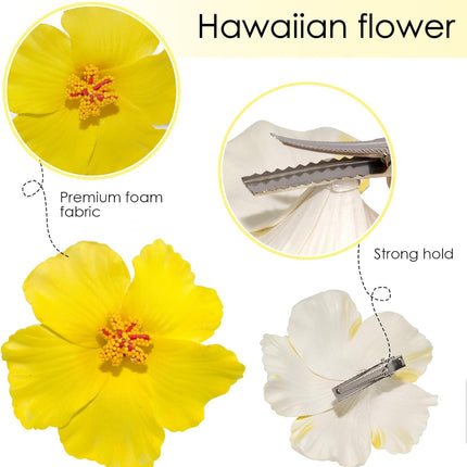 Hawaiian Flower Hair Clips for Women, 6Pcs Hibiscus Hair Clips for Thick Thin Hair, 3.5 Inch Artificial Flower Clips for Vacation Beach Party
