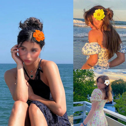Hawaiian Flower Hair Clips for Women, 6Pcs Hibiscus Hair Clips for Thick Thin Hair, 3.5 Inch Artificial Flower Clips for Vacation Beach Party