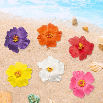 Hawaiian Flower Hair Clips for Women, 6Pcs Hibiscus Hair Clips for Thick Thin Hair, 3.5 Inch Artificial Flower Clips for Vacation Beach Party