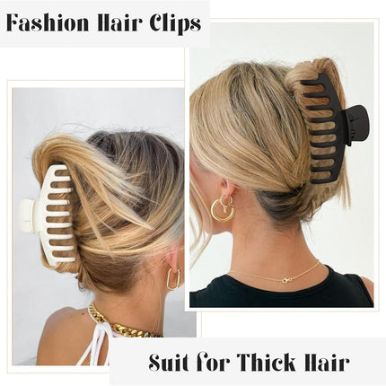 4 Style Hair Clips for Women, 8 Pcs 4.3 Inch Large Hair Claw Clips for Thick Hair and 2 Inch Claw Clips for Thin Hair, Square Double Row Teeth Strong Hold Nonslip Hair Claws (Black+beige)