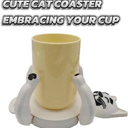 Funny Cat Coasters Cup Cuddler, 3D Printed Creative Coasters for Drinks, Bars, Party, Birthday Gifts for Cat Lovers, Home Decor Housewarming and White Elephant Gifts Ideas (Black+White)